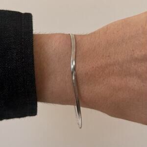 Y2K Silver Stainless Steel Snake Chain Bracelet 7" Minimalist Unisex Streetwear